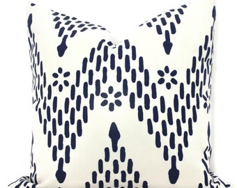 Sister Parish Navy Blue Kismet Pillow Cover: Chevron Hand-Screened Linen