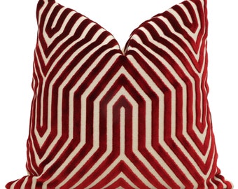 Decorative Pillow Cover Schumacher Red Garnet Vanderbilt Velvet, 18" 20", 22", 24", 26" or lumbar pillow throw pillow chevron garnet velvet