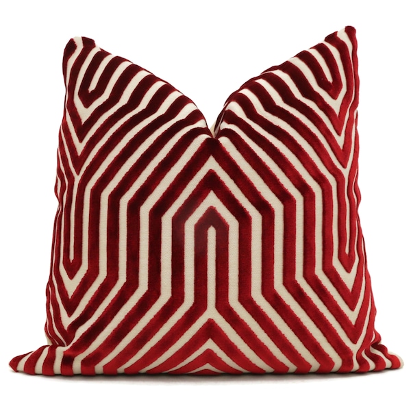 Decorative Pillow Cover Schumacher Red Garnet Vanderbilt Velvet, 18" 20", 22", 24", 26" or lumbar pillow throw pillow chevron garnet velvet