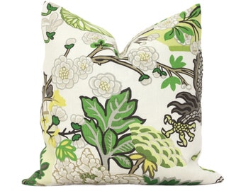 Schumacher Chiang Mai Dragon Pillow Cover: Citrus Green Linen