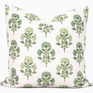 Green Carnation Block Print Decorative Pillow Cover, Throw Pillow, Accent Pillow, Pillow Sham 18x18 20x20 22x22 24x24 lumbar pillow