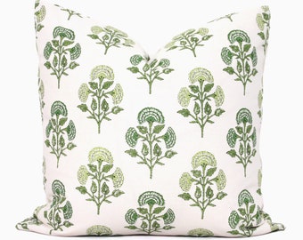 Green Carnation Block Print Decorative Pillow Cover, Throw Pillow, Accent Pillow, Pillow Sham 18x18 20x20 22x22 24x24 lumbar pillow eor