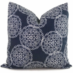 Danda Pillow Cover, Indigo Blue White 18x18 Pillow Block Print Decorative Pillow Cover Square or lumbar handmade Duralee John Robshaw fabric