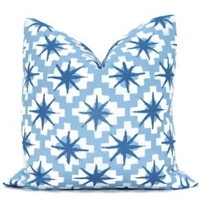 Peter Dunham Blue Starburst Outdoor Decorative Pillow Cover 18x18, 20x20, 22x22, 24x24, Eurosham or Lumbar Pillow, Throw pillow Indigo Sky