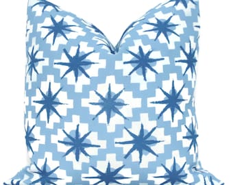 Peter Dunham Blue Starburst Outdoor Decorative Pillow Cover 18x18, 20x20, 22x22, 24x24, Eurosham or Lumbar Pillow, Throw pillow Indigo Sky