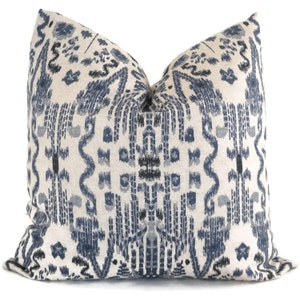 Indigo Blue Ikat Decorative Pillow Cover,  18x18 or  Eurosham Throw Pillow, Toss Accent Mumbai Lacefield Textiles Ready to ship rmt rts
