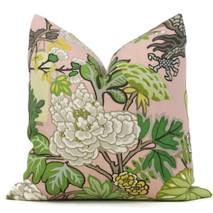 Fundas de almohada Blush Schumacher Chiang Mai Dragon de 18 x 18, 20 x 20 o 22 x 22 o almohada lumbar, funda de almohada hecha a medida