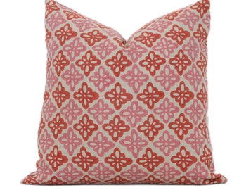 Molly Mahon Pattee Pink & Red Floral Pillow Cover: Hand Block Print Linen