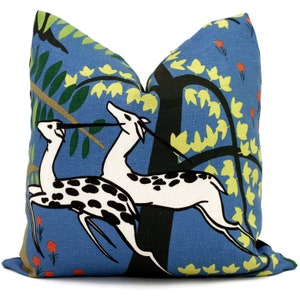 Blue Schumacher Antelopes Decorative Pillow Covers 18x18, 20x20 or 22x22, 24x24, 26x26 or lumbar pillow, Paul Poiret