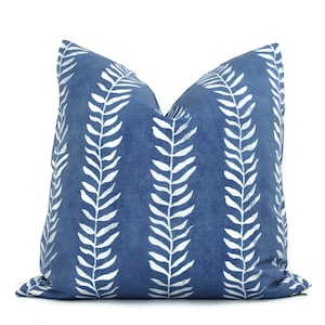 Indigo blue block print stems Decorative Pillow Cover, Throw Pillow, Accent Pillow, Pillow Sham  blue white pillow
