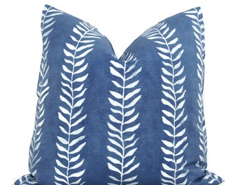 Indigo Blue Block Print Pillow Cover: Botanical Leaf Accent Pillow