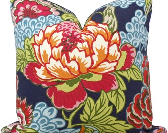 Thibaut Honshu blauwroze chinoiserie bloemen decoratieve kussensloop 18 x 18, 20 x 20, 22 x 22, eurosham of lumbaal