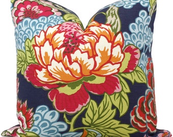 Thibaut Honshu Azul Rosa Chinoiserie Floral Funda de almohada decorativa 18x18, 20x20, 22x22, Eurosham o lumbar