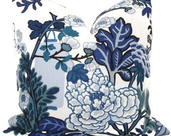 Chiang Mai Dragon Pillow Cover: Schumacher China Blue Linen Toss Pillow