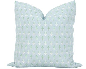 Blue & Green Floral Stripe Pillow Cover - Danika Herrick Design