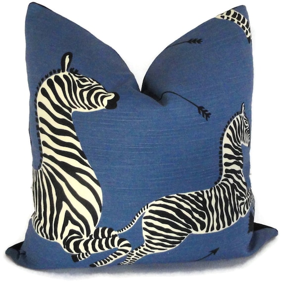 Blue Scalamandre Zebra Decorative Pillow Cover Square Euro Etsy