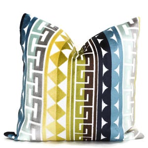 Jonathan Adler Decorative Pillow Cover, Accent Pillow, Blues and Green Seurat Velvet throw Pillow, Pillowcase, Accent Pillow, Pillow cushion