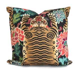 Tibet Tiger Eye Pillow Cover: Asian Floral Accent Cushion