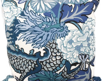 Schumacher Chiang Mai Dragon Outdoor Pillow Cover: China Blue Accent Pillow