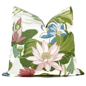 Pink and Green Lake Agawam Decorative Pillow Cover 20x20 Throw Pillow, Accent Pillow, Pillow Sham  Pink lily pad Madcap Cottage