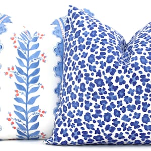 Blue Sweet Pea Decorative Pillow Cover, Throw Pillow, Accent Pillow, Pillow Sham Periwinkle blue coral pink trellis image 2