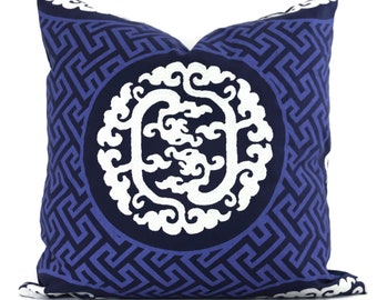 Scalamandre Midnight Dragon's Fret Embroidered Decorative Pillow Cover rtm