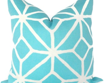 Aqua Trellis Pillow Cover: Schumacher Indoor Outdoor Toss Pillow