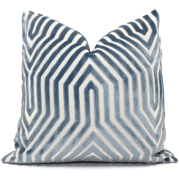 Decorative Pillow Cover Schumacher Light Blue Vanderbilt Velvet, 18" 20", 22", 24", 26" or lumbar pillow throw pillow chevron marine velvet