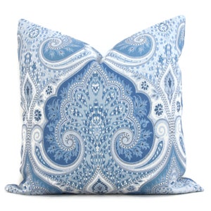 Blue Laticia Paisley  Decorative Pillow Cover, 18x18, 20x20. 22x22, 24x24, 26x26 Throw Pillow, Accent Pillow, Pillow Sham  Kravet sea blue