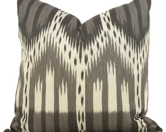 Schumacher Bukhara Ikat Decorative Pillow Cover 20x20 Throw Pillow - Accent Pillow - Toss Pillow, Gray Ikat rts