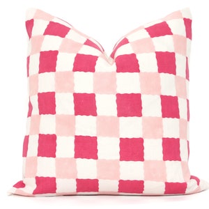 Molly Mahon Chequers Decorative Pillow Cover 18x18, 20x20, 22x22, Eurosham or lumbar Pink Check Plaid Schumacher rmt