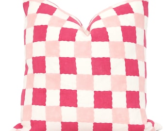 Molly Mahon Chequers Pillow Cover: Pink Plaid Linen Decorative Pillow rmt