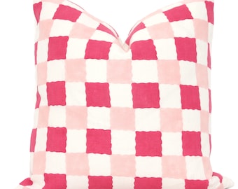 Molly Mahon Cheques Decorative Pillow Cover 18x18, 20x20, 22x22, Eurosham or lumbar Pink Check Plaid Schumacher