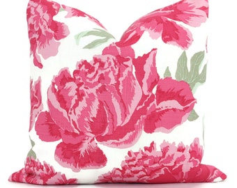 Christopher Farr Pink Peonies Decorative Pillow Covers 18x18, 20x20 or 22x22, 24x24, 26x26 or lumbar pillow Hot Pink Peony Flowers
