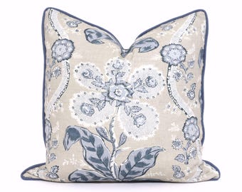Blue and Tan St. Gilles Anna Frech Pillow Cover, Spa Blue