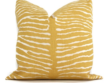 Saffron Yellow Le Zebre Linen Pillow Cover by Brunschwig  & Fils Decorative Pillow Cover 18x18, 20x20, 22x22 euro Lumbar Accent Pillow ochre