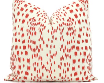Brunschwig Fils Les Touches Red and Ivory Decorative Pillow Cover 18x18, 20x20, 22x22, Eurosham or lumbar