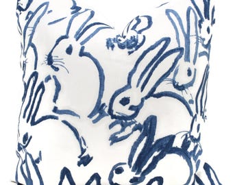 Lee Jofa Groundworks Hutch Pillow Cover, Blue Bunny Pillow Cover Made to Order, Hunt Slonem Navy and white pillow, throw pillow, toss pillow