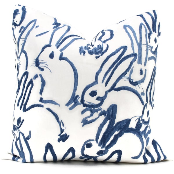 Lee Jofa Groundworks Hutch Pillow Cover, Blue Bunny Pillow Cover Made to Order, Hunt Slonem Navy and white pillow, throw pillow, toss pillow