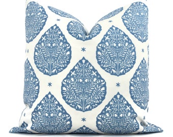Wedgewood Blue Lotus Flower Pillow Cover: Cotton Linen Throw Pillow