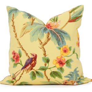 Scalamandre Yellow Bird Song Decorative Pillow Cover 18x18, 20x20, 22x22, Eurosham or lumbar, leopard pillow decor Tropical Garden Floral