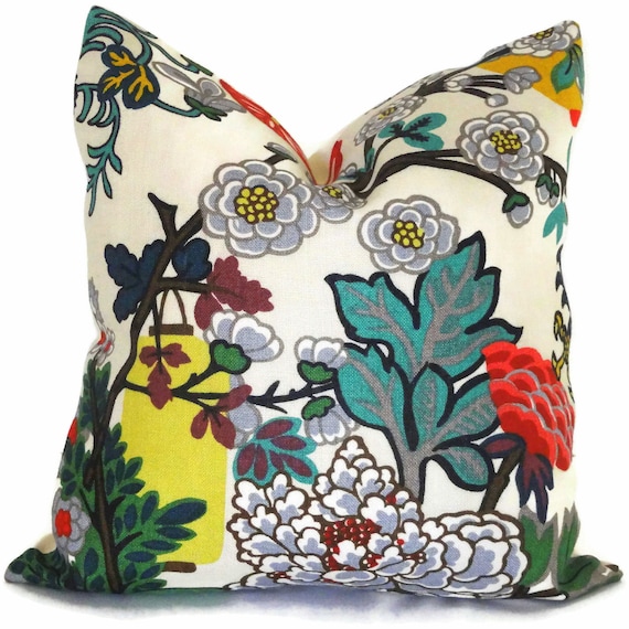 Schumacher Chiang Mai Dragon Pillow Cover: Art Deco Linen Throw Pillow