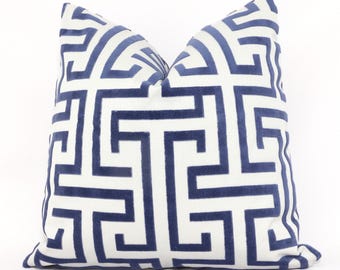 Blue Velvet Trellis Pillow Cover: Thibaut Ming Trail Design