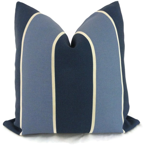 Blue and Periwinkle Stripe Indoor Outdoor Pillow Cover, 18x18, 20x20 or 22x22