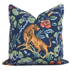 Chinoiserie Perched Tiger Pillow Cover, Square, Eurosham or Lumbar Pillow, Accent Pillow, Throw Pillow Cover, Pillow Cushion