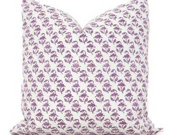 Purple Woodblock Floral Clarence House Decorative Pillow Cover 18x18, 20x20 or 22x22 Eurosham Lumbar Pillow, Throw, Accent Pillow Hill Brown