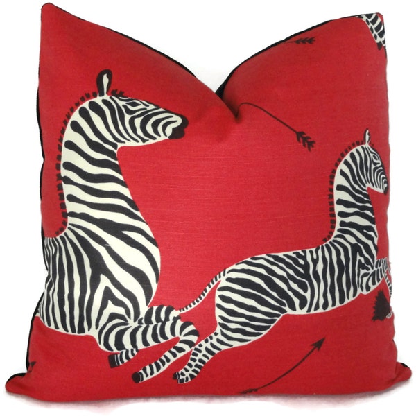 Red Scalamandre Zebra Decorative Pillow Cover, Square pillow, Eurosham pillow or Lumbar Pilllow, Accent Pillow, Throw Pillow