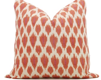 Schumacher Presidio Ikat in orange Decorative Pillow Cover, Made to order, orange and pink throw, toss pillow cover