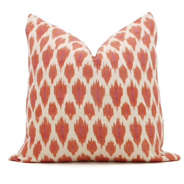 Schumacher Presidio Ikat in orange Decorative Pillow Cover, Made to order, orange and pink throw, toss pillow cover