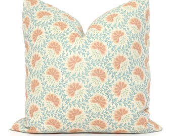 Sister Parish Verbena Floral Pillow Cover: Seafoam, Shell Pink Linen Cushion